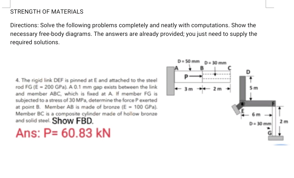 Solved STRENGTH OF MATERIALSDirections: Solve the following | Chegg.com