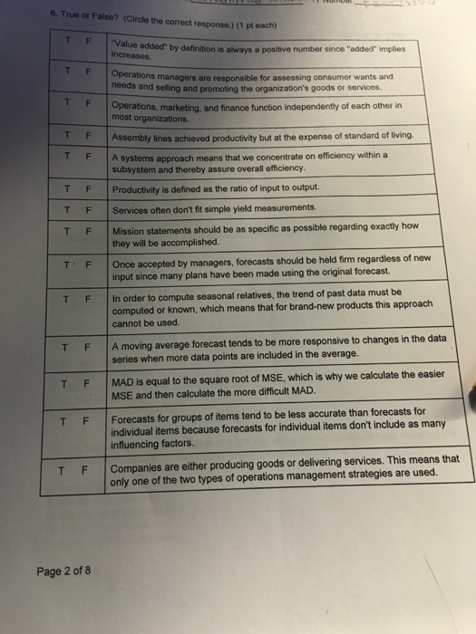 Solved True Or False ? (circle The Correct Response.) 