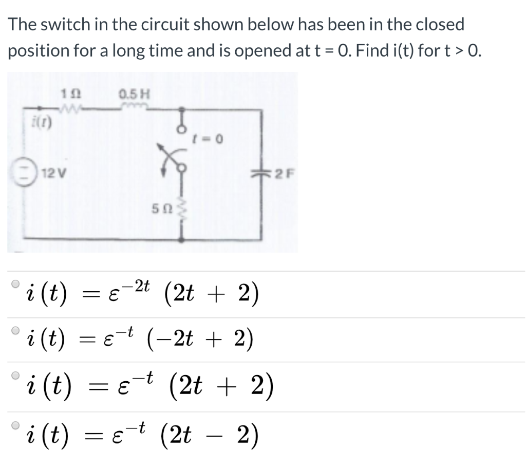 Solved The switch in the circuit shown below has been in the | Chegg.com