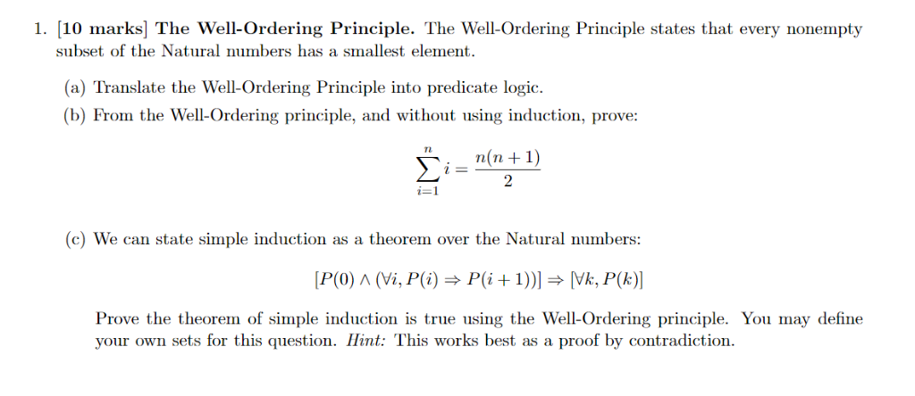 Solved 1. [10 Marks] The Well-Ordering Principle. The | Chegg.com