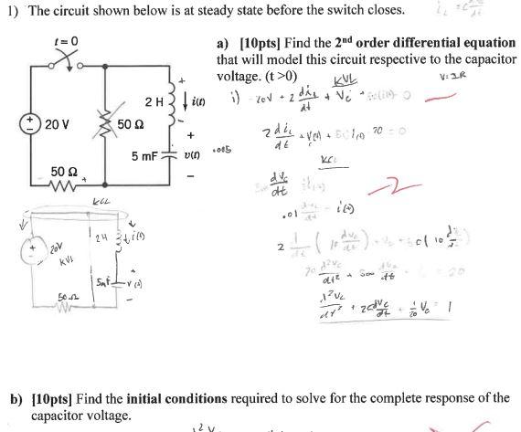 Solved 1) The circuit shown below is at steady state before | Chegg.com