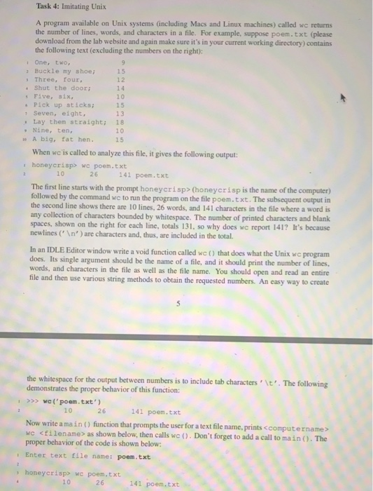 Solved : Task 4: Imitating Unix A Program Available On Unix | Chegg.com ...
