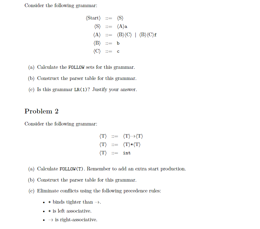 Solved Consider The Following Grammar: Start | Chegg.com