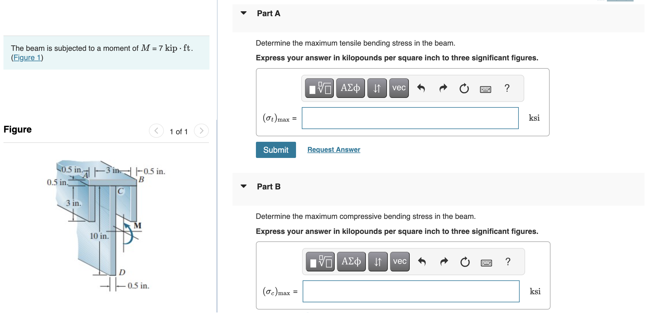 Solved The beam is subjected to a moment of M=7kip⋅ft. | Chegg.com