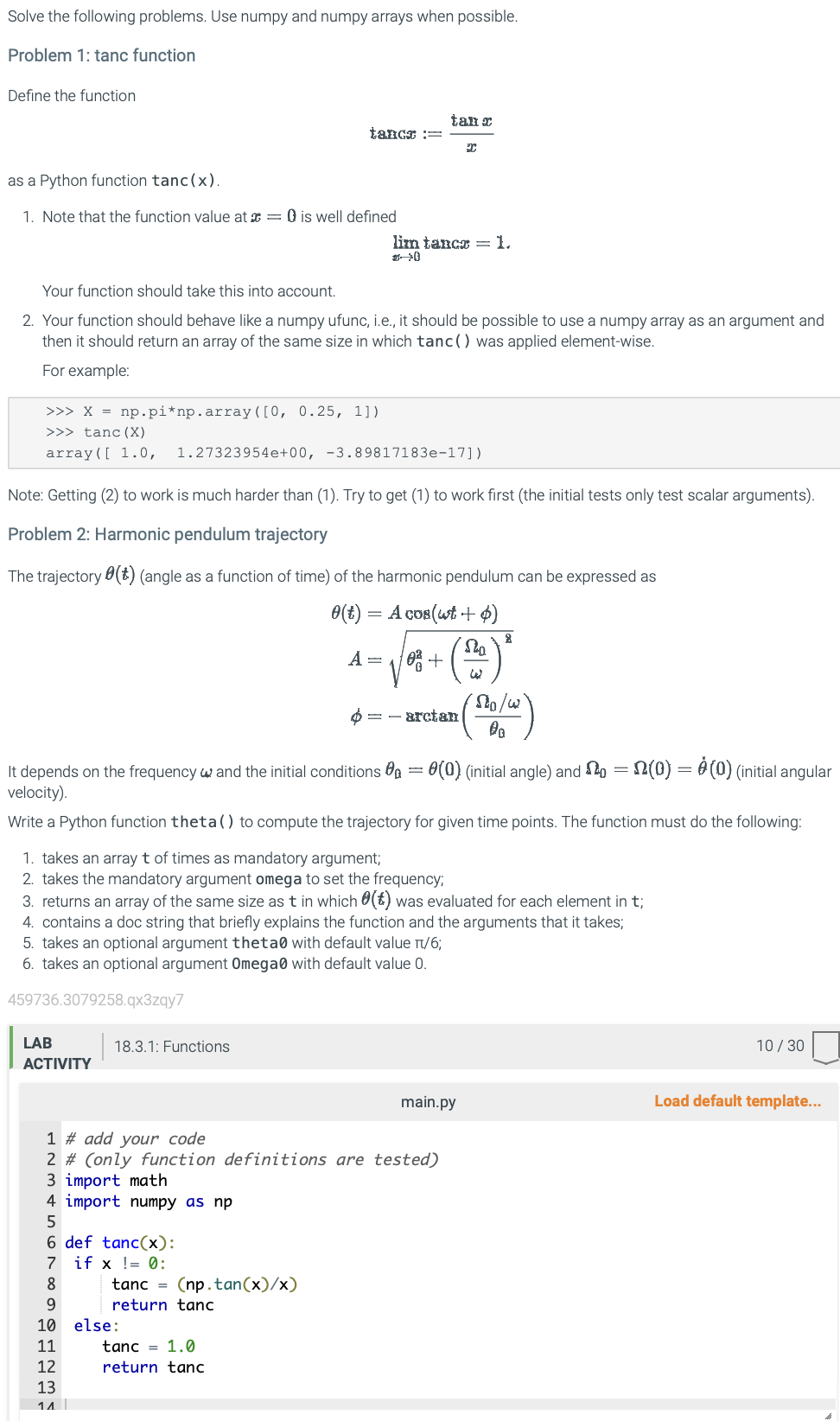 Solved Solve the following problems. Use numpy and numpy | Chegg.com