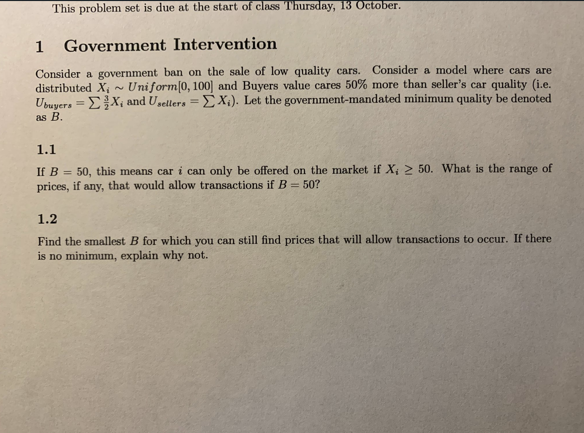 This problem set is due at the start of class | Chegg.com