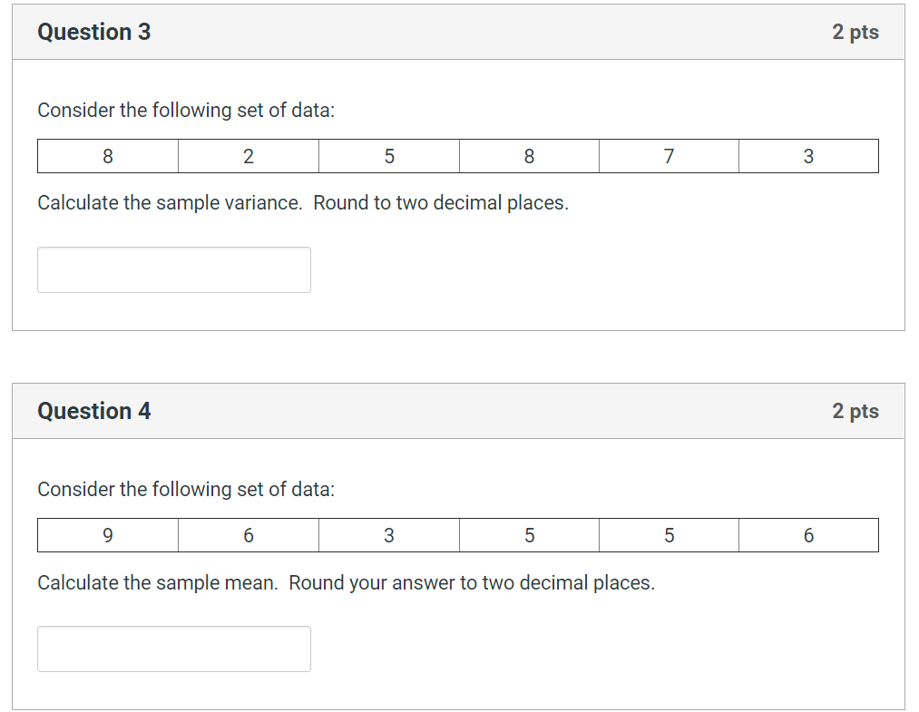 Solved Question 3 2 pts Consider the following set of data: | Chegg.com