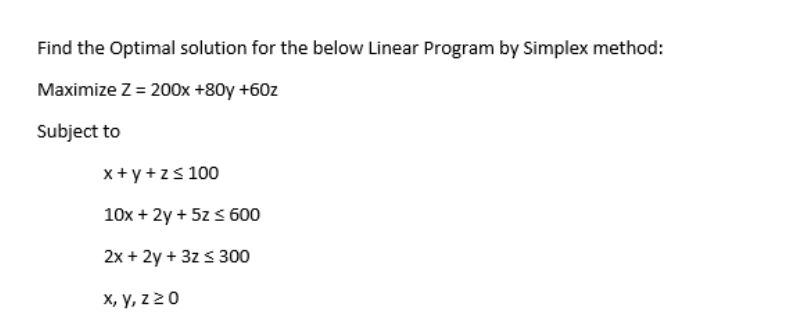 Solved Find the Optimal solution for the below Linear | Chegg.com