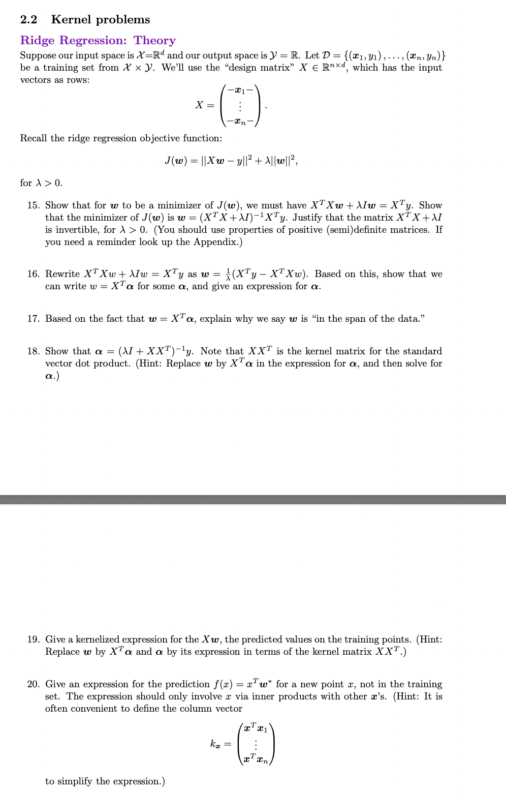 2.2 Kernel problems Ridge Regression: Theory Suppose | Chegg.com