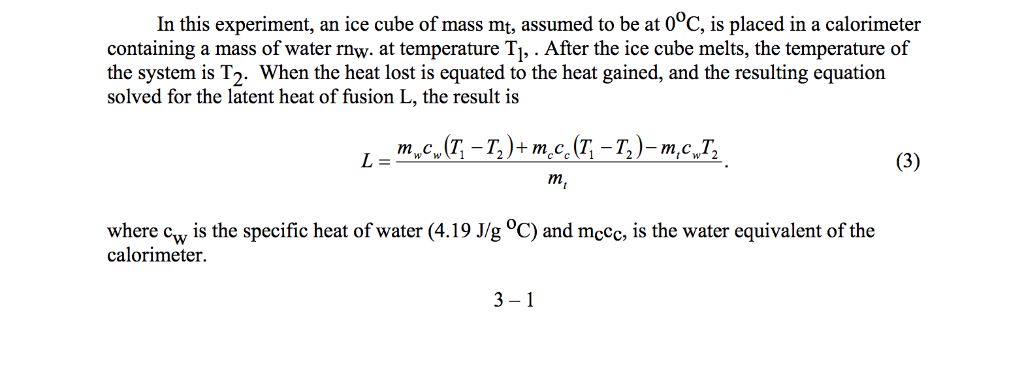 Value Of Latent Heat Of Fusion Of Water Measuring The Specific Latent 