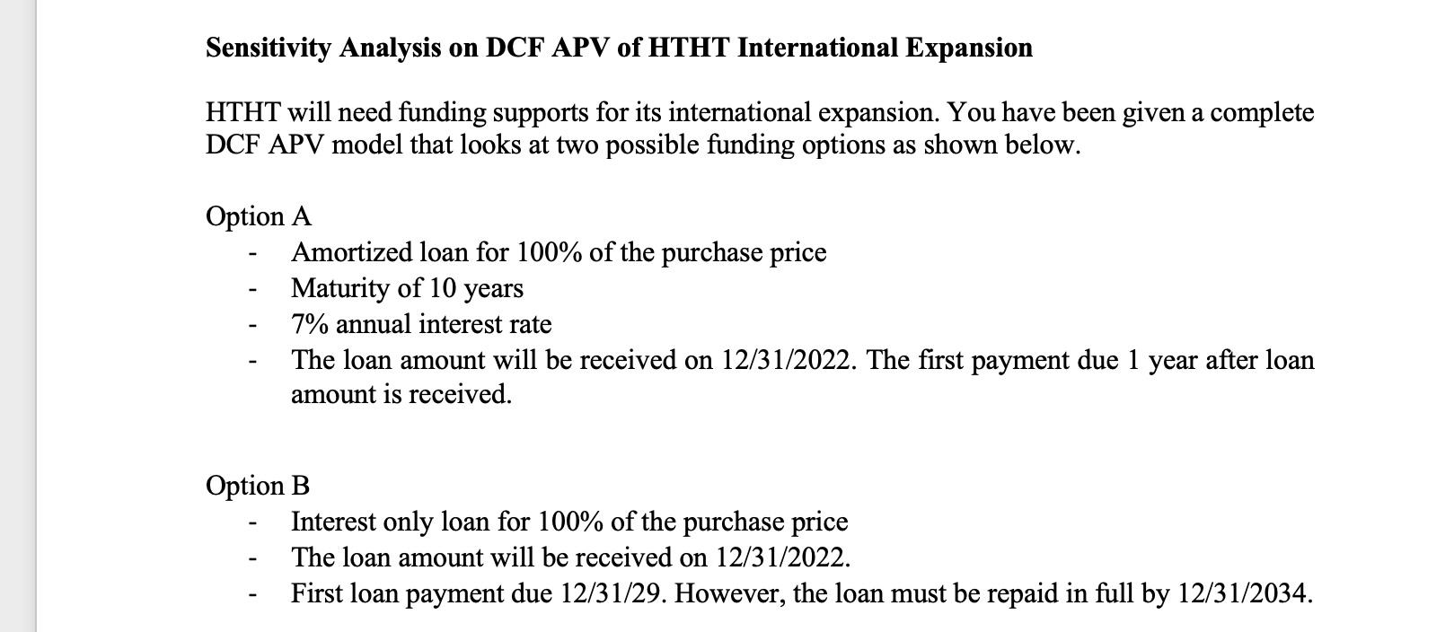 Sensitivity Analysis on DCF APV of HTHT International | Chegg.com
