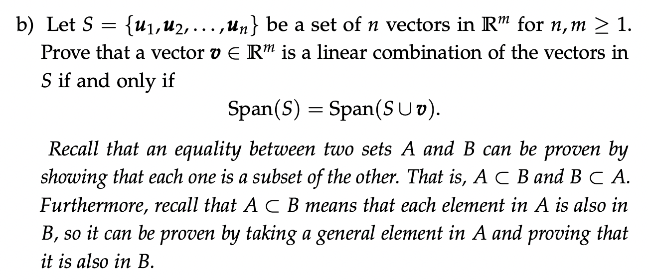 Solved Let S={u1,u2,…,un} Be A Set Of N Vectors In Rm For | Chegg.com