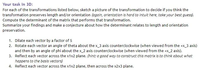 Your task in 3D: For each of the transformations | Chegg.com
