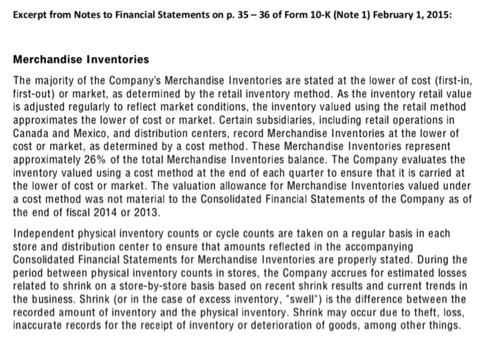 Solved What does Home Depot' s 2015 Form 10K communicate