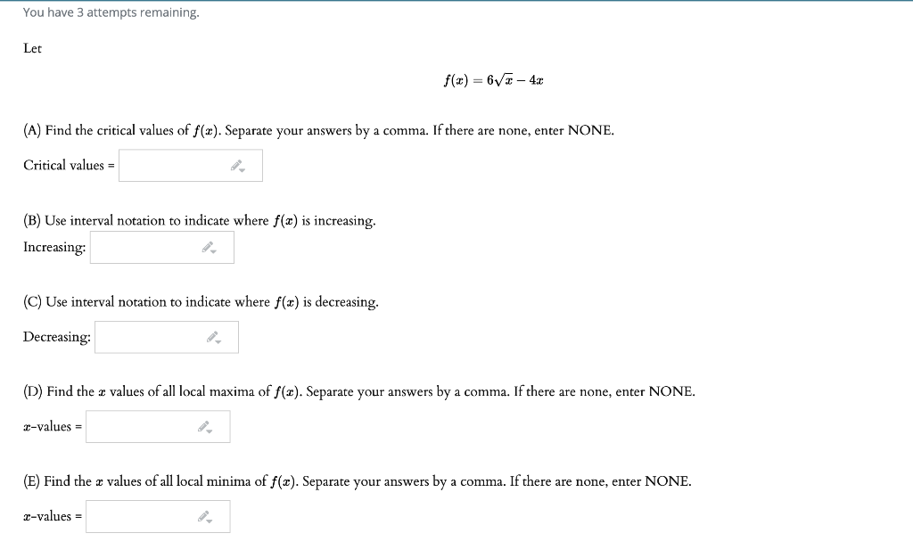 Solved You have 3 attempts remaining. Let f(x) = 6V: - 4.0 | Chegg.com
