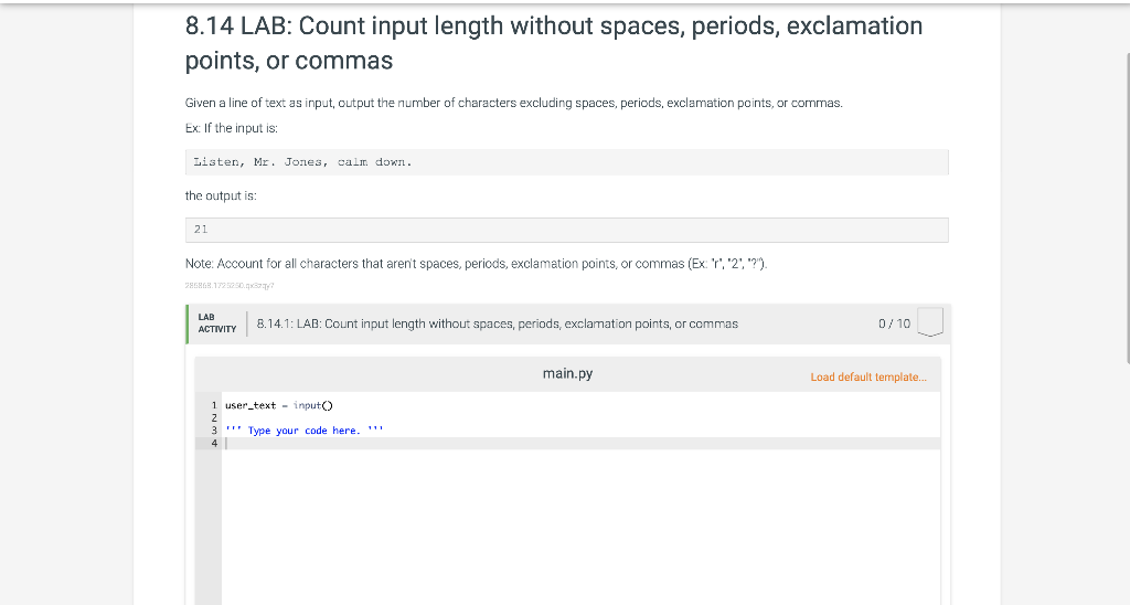 8.14 PYTHON.count input length without | Chegg.com