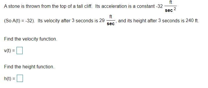 Solved ft A stone is thrown from the top of a tall cliff. | Chegg.com