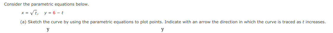 Solved Consider the parametric equations below. x = VT, y = | Chegg.com
