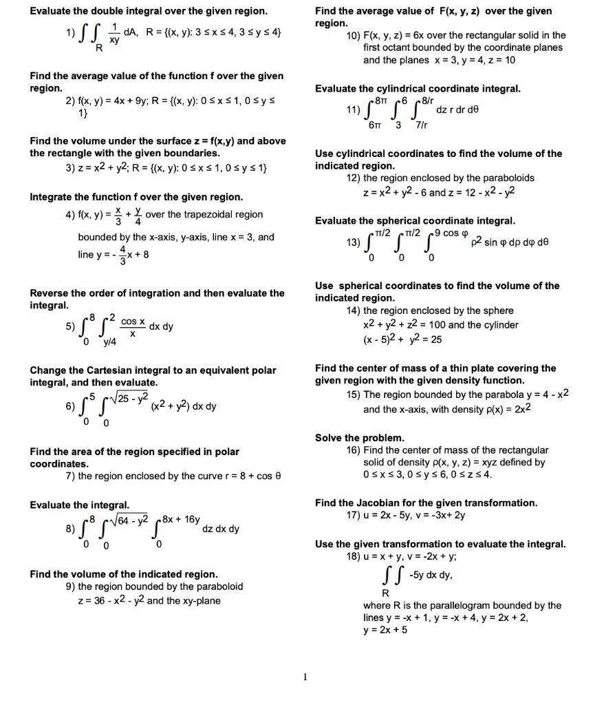 Solved Calculus Iii Study Guide Please Try To Solve As Ma Chegg Com