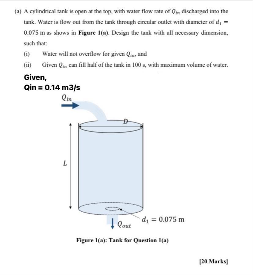 Solved (a) A cylindrical tank is open at the top, with water | Chegg.com