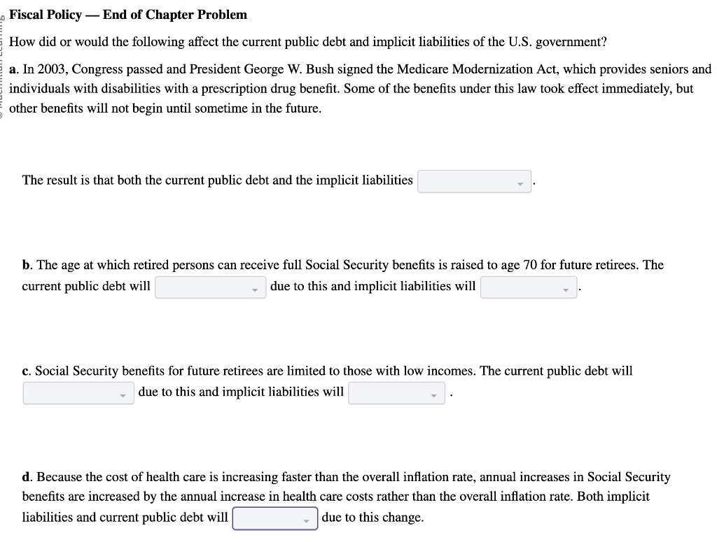 Solved Fiscal Policy - End of Chapter Problem How did or | Chegg.com