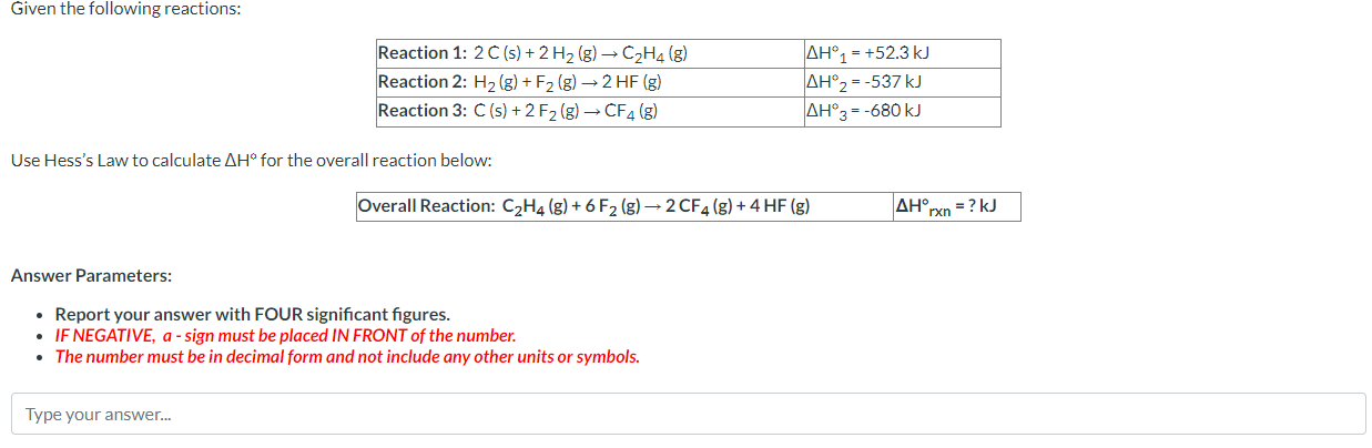 Solved Given the following reactions: Use Hess's Law to | Chegg.com