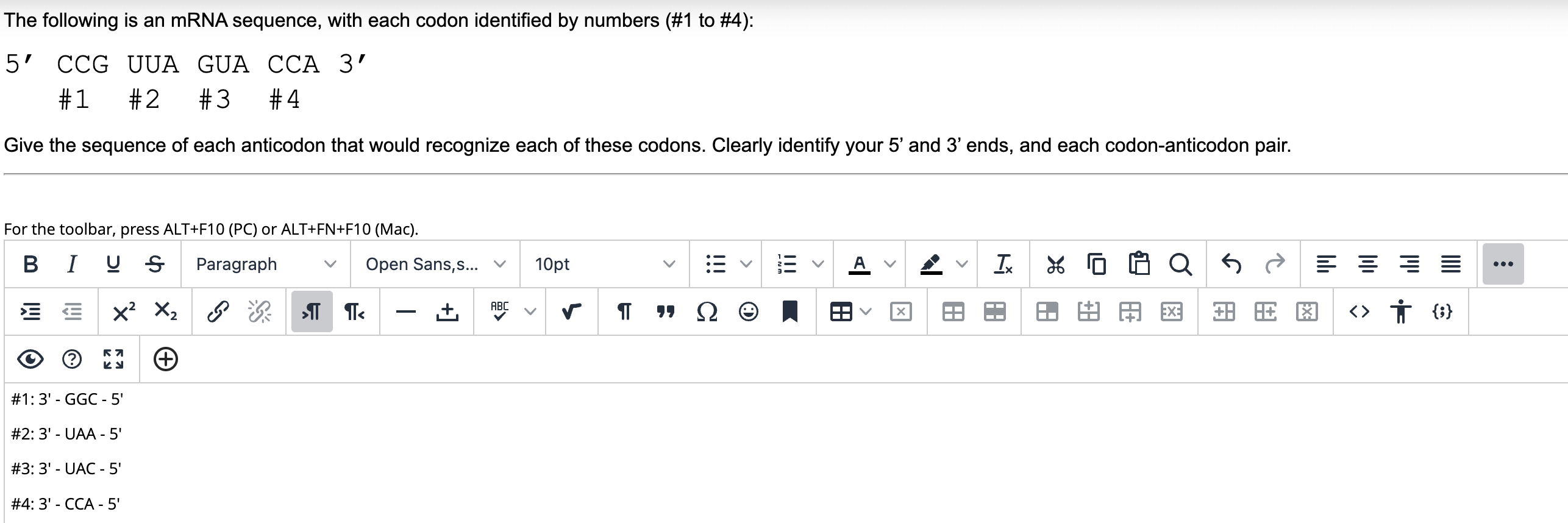 Solved The following is an mRNA sequence, with each codon | Chegg.com