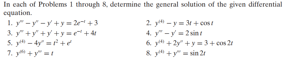 Solved In Each Of Problems 1 Through 8, Determine The | Chegg.com