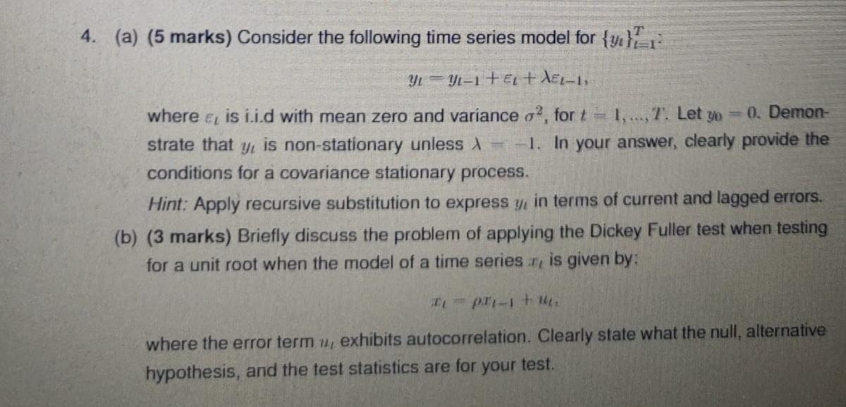 Solved 4. (a) (5 Marks) Consider The Following Time Series | Chegg.com