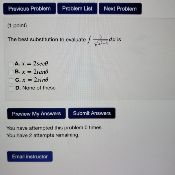Solved Previous Problem Next Problem Problem List (1 point) | Chegg.com
