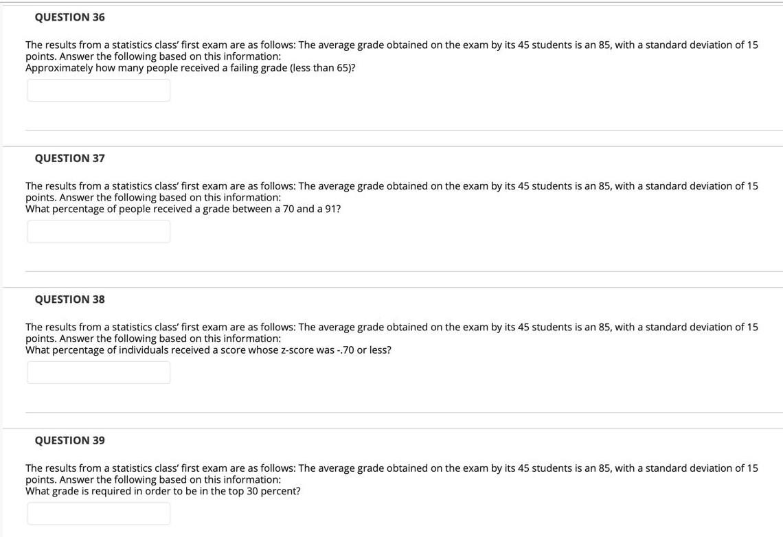 Solved QUESTION 36 The results from a statistics class' | Chegg.com