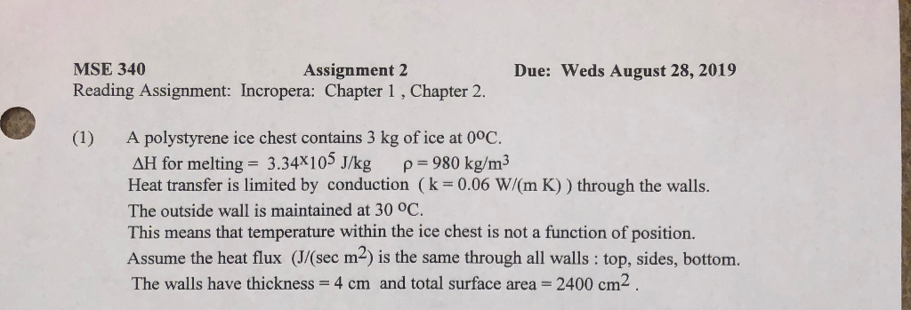 Solved Suppose heat transfer in problem (1) is due to | Chegg.com