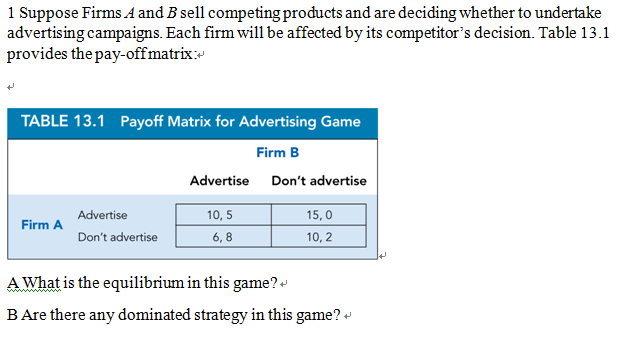 Solved 1 Suppose Firms A And B Sell Competing Products And | Chegg.com