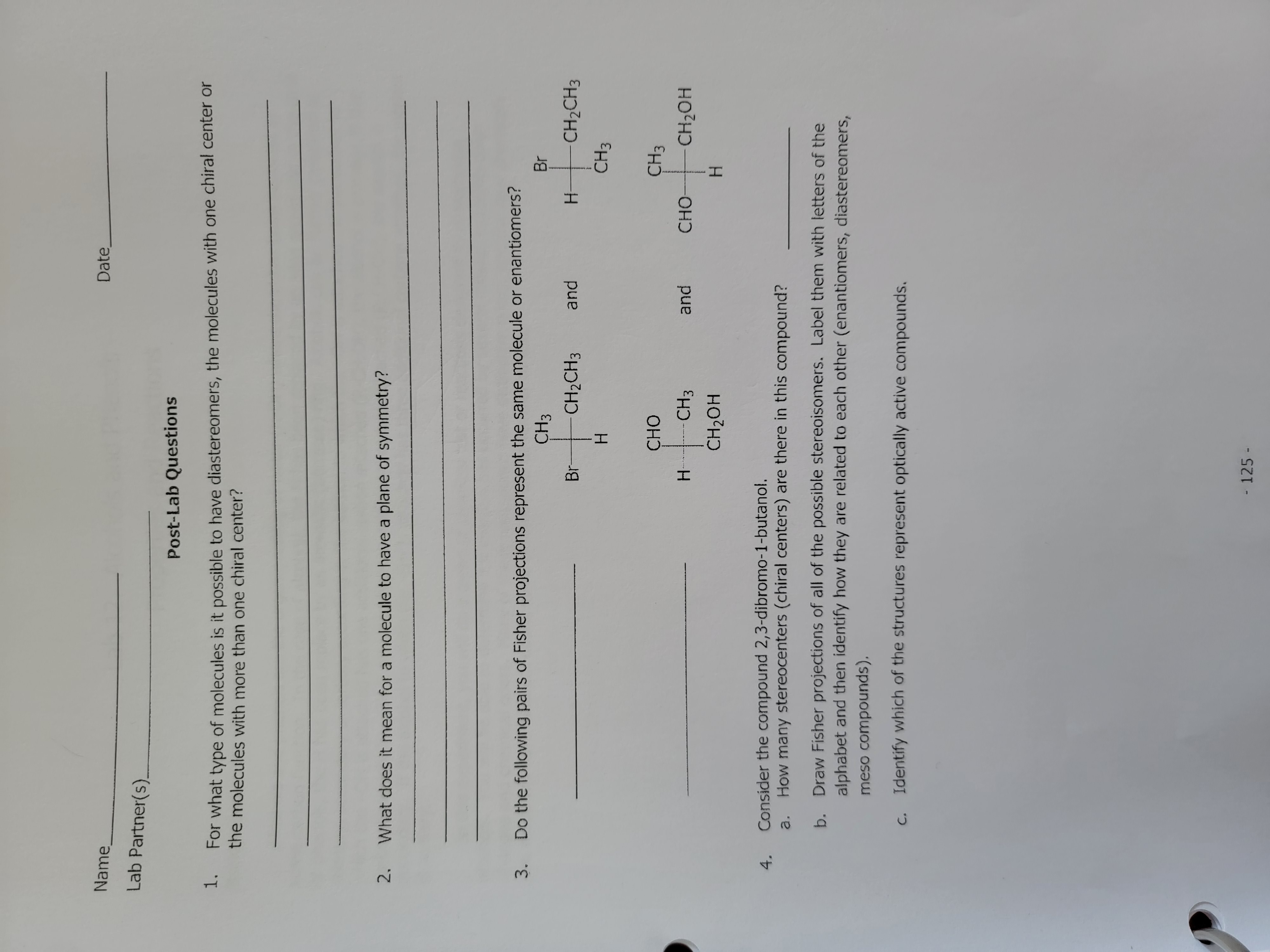 Solved Name Date Lab Partner(s) Post-Lab Questions For what | Chegg.com