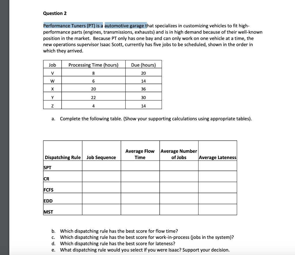 Tuning Machine Question Solved Question 2 Performance Tuners (PT) is a automotive | Chegg.com