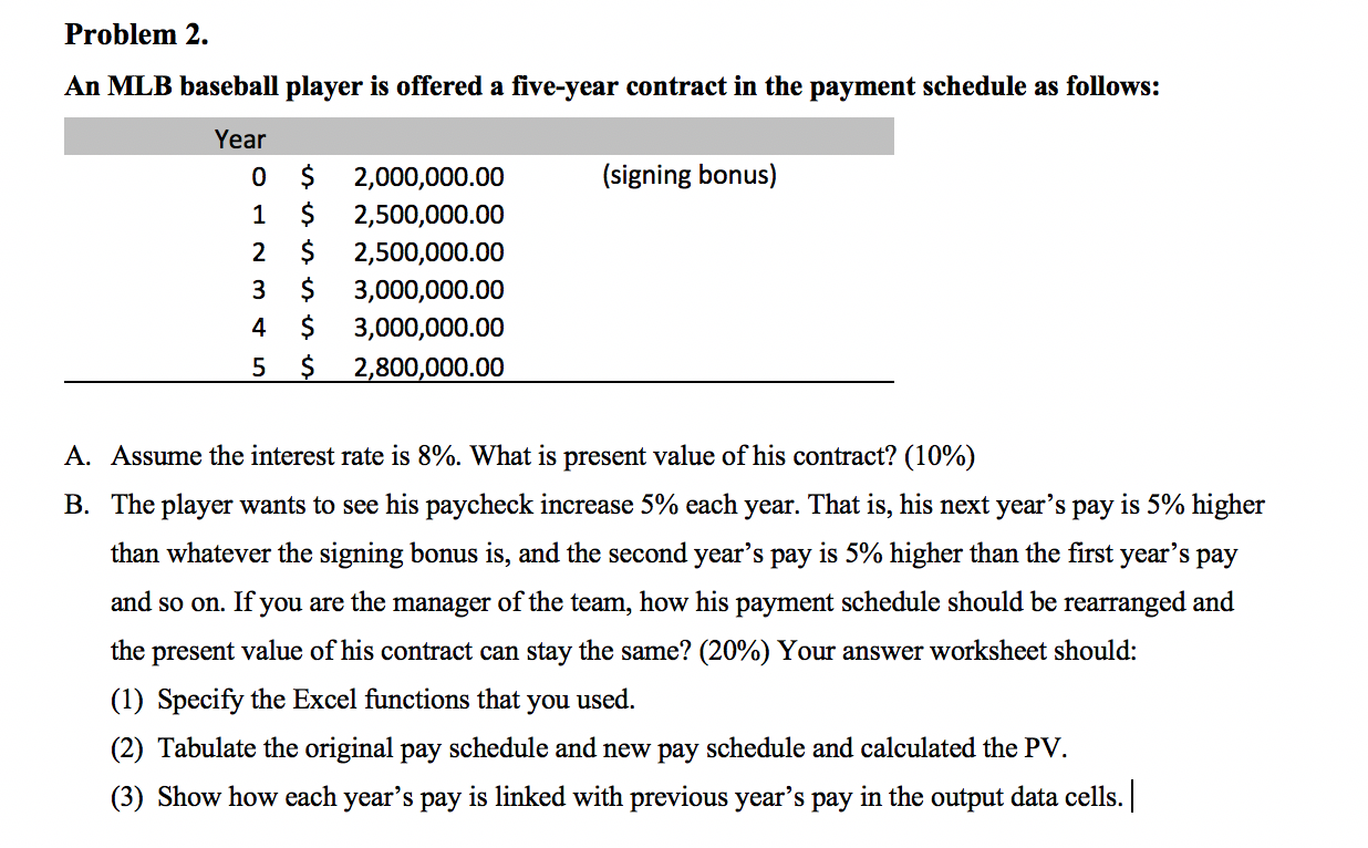 Solved A baseball player is offered a 5-year contract that