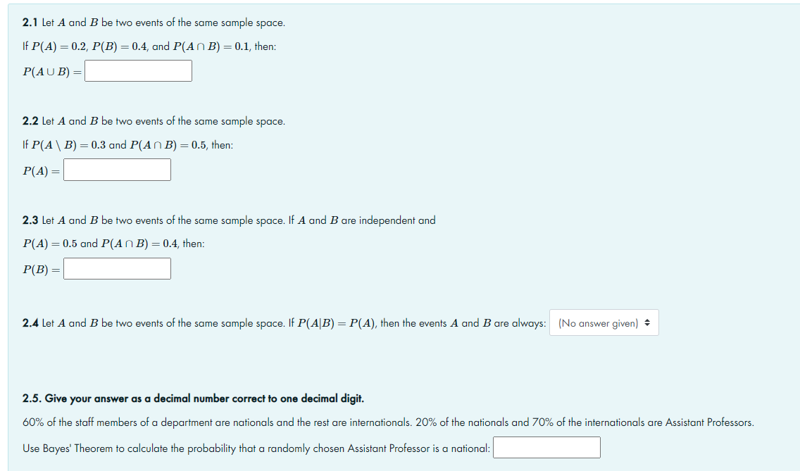 Solved 2.1 Let A And B Be Two Events Of The Same Sample | Chegg.com