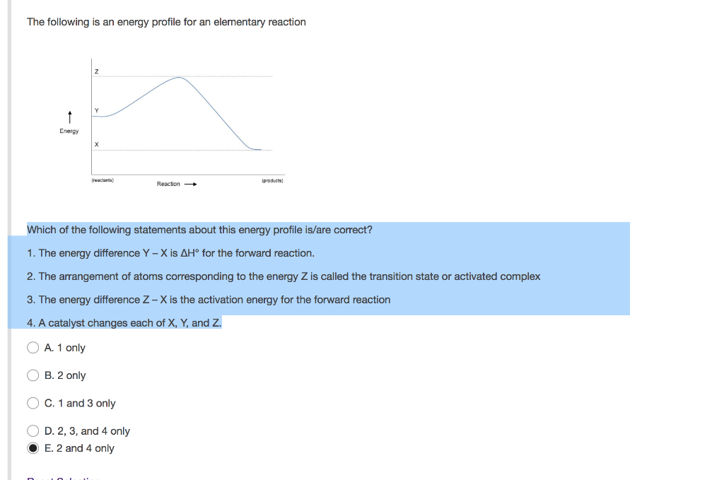 Solved The following is an energy profile for an elementary | Chegg.com