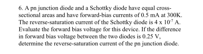 Solved 6. A pn junction diode and a Schottky diode have | Chegg.com