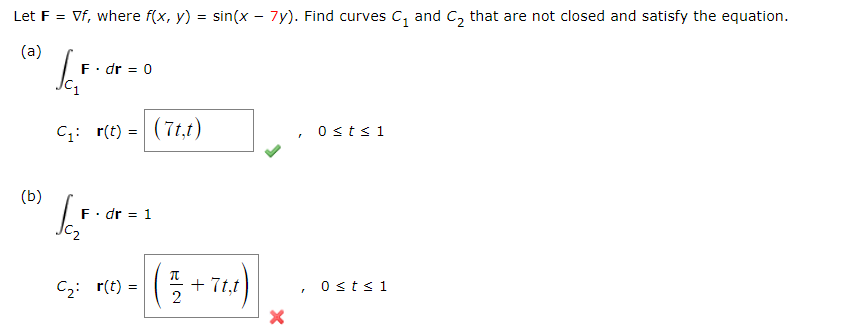 Solved Let F∇f Where Fxysinx−7y Find Curves C1 And 6949