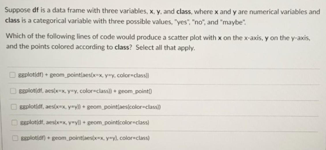 Solved Suppose df is a data frame with three variables, x, | Chegg.com