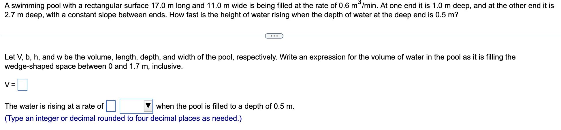 Solved A swimming pool with a rectangular surface 17.0 m | Chegg.com