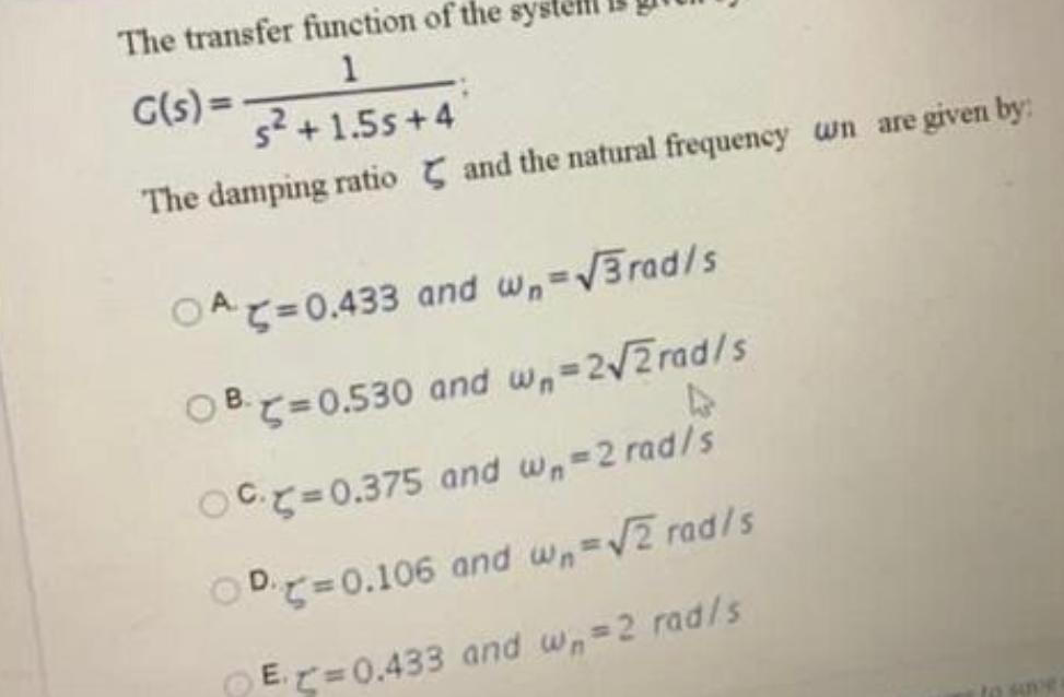 Solved The Transfer Function Of The Systel 1 G S S 1 Chegg Com