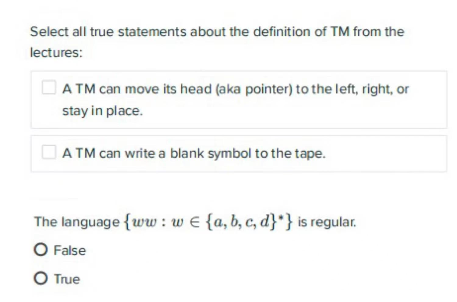 Solved Select All True Statements About The Definition Of Tm