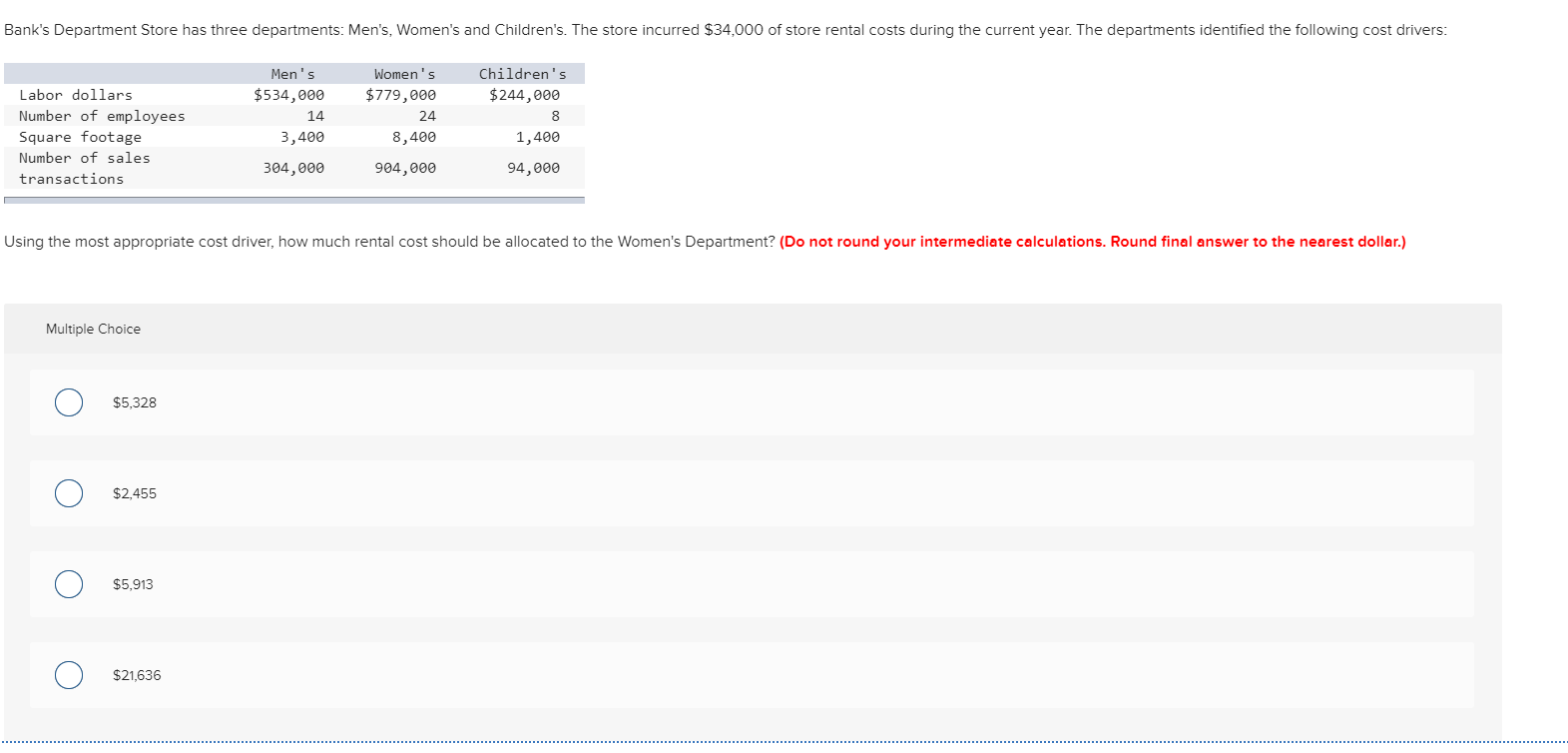 Solved Bank's Department Store has three departments Men's,