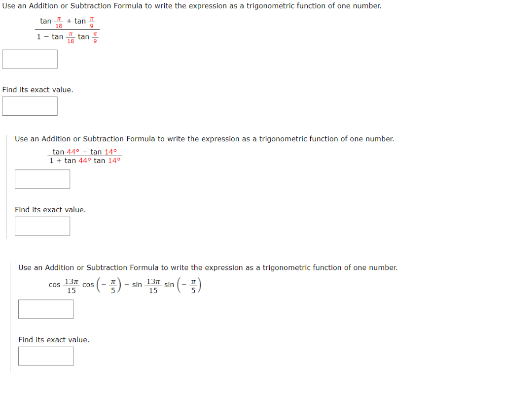 Solved Use an Addition or Subtraction Formula to write the | Chegg.com