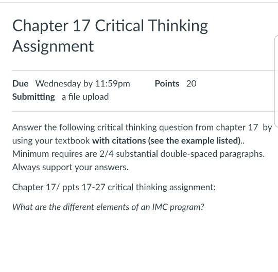 Solved Chapter 17 Critical Thinking Assignment Due Wednesday | Chegg.com