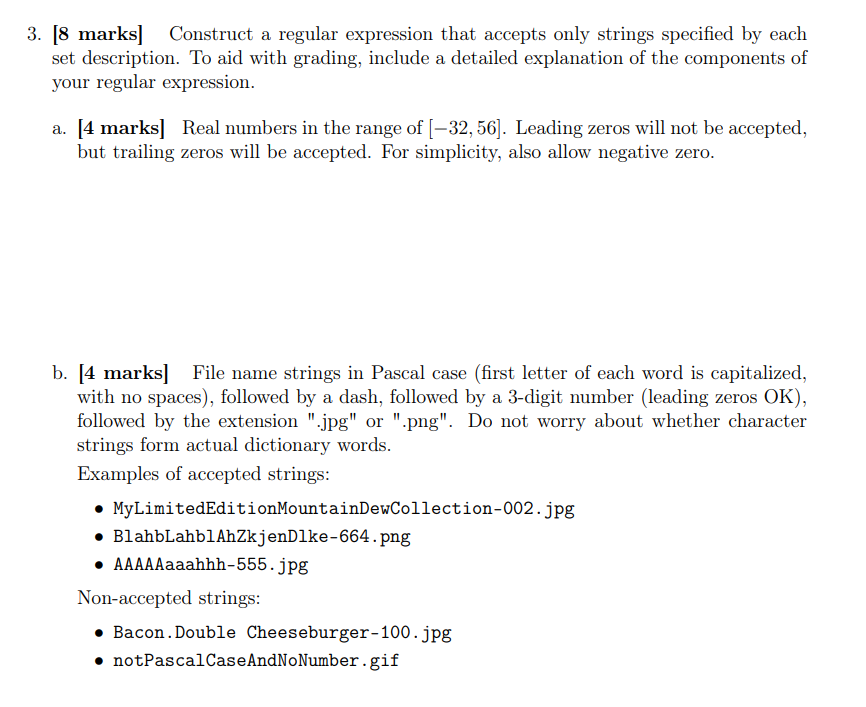 Solved 3. [8 marks] Construct a regular expression that | Chegg.com