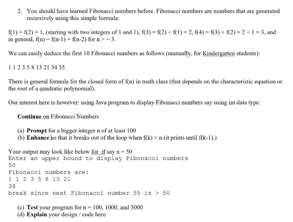Solved 2. You should have learned Fibonacci numbers before. | Chegg.com