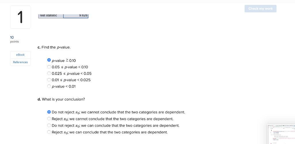 Solved Check my work 1 Given the following contingency | Chegg.com
